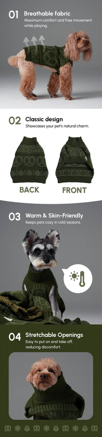 Pehom Pretzel Sweater dog apparel shown from a close angle highlighting texture and knit detail.