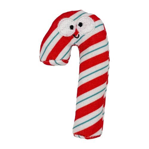 Close-up detail of the Huxley & Kent Candy Cane Nipper cat toy showing texture and design elements.