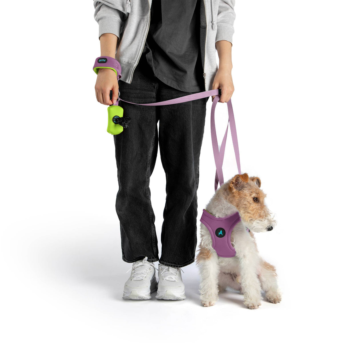 Gooby Escape Free Leash shown from a detail angle highlighting strap construction and hardware.