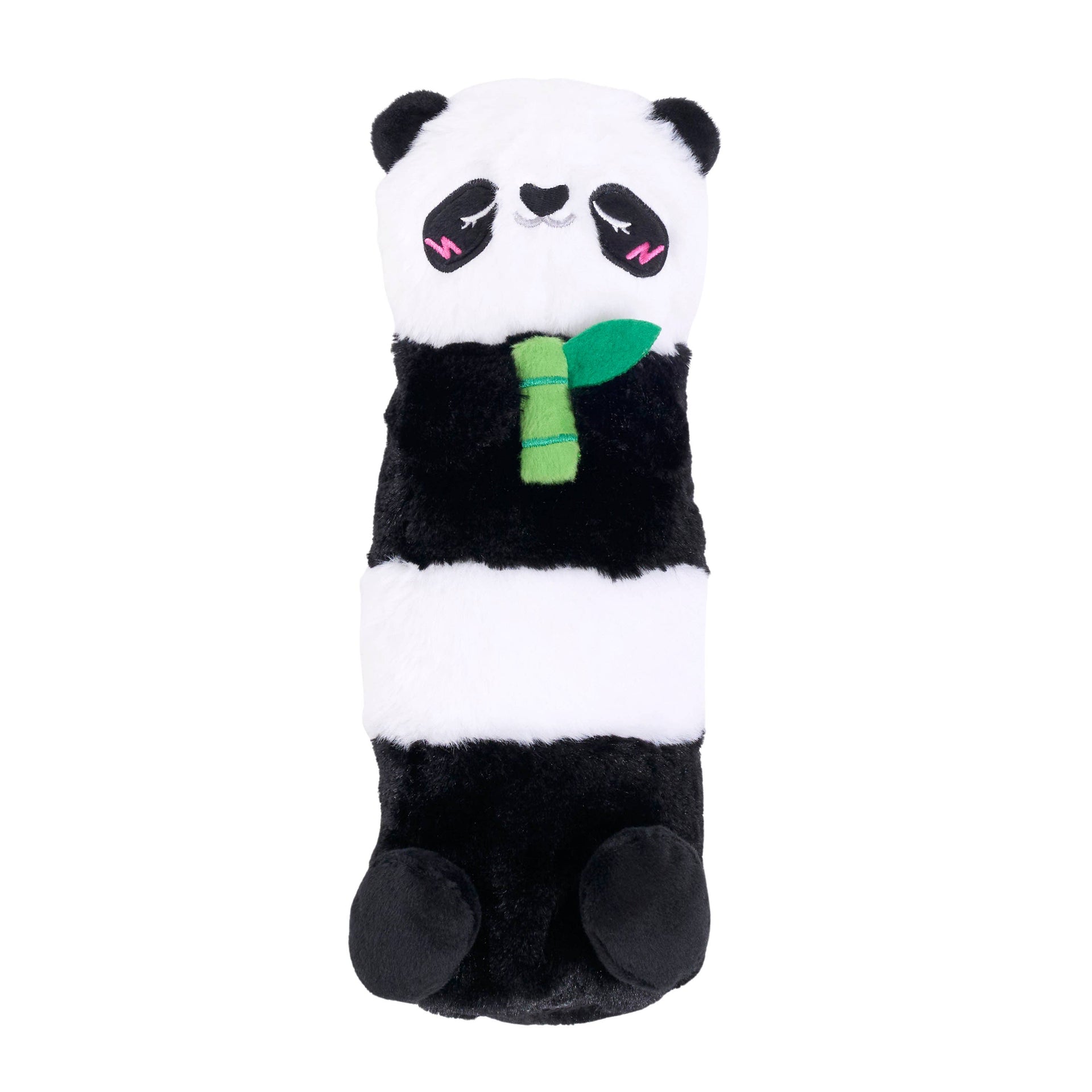 ZippyPaws Silent Squeak Panda plush dog toy shown from side angle displaying black and white coloring and soft texture.