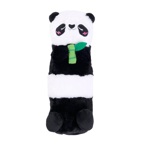 ZippyPaws Silent Squeak Panda plush dog toy shown from side angle displaying black and white coloring and soft texture.