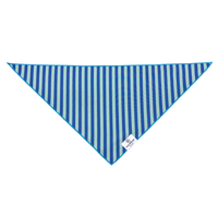 rufflifepals Blue Stripe dog bandana worn on a happy dog in a lifestyle setting.