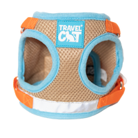 Travel Cat Oasis harness and leash set worn by cat outdoors demonstrating comfortable fit and mobility.