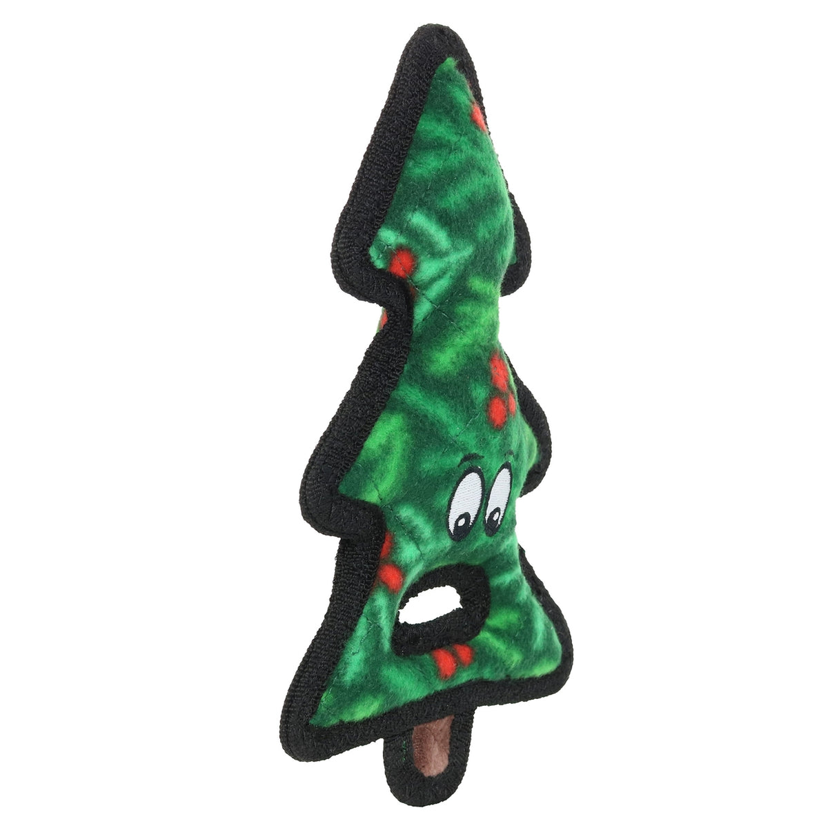 Tuffy Tree Tug holiday dog toy shown from an alternate angle highlighting its durable construction.