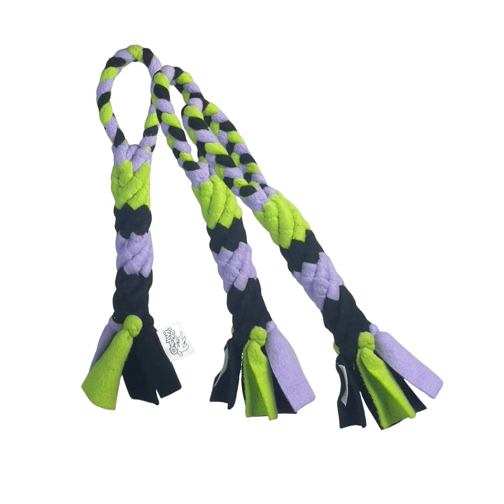 Chelsy's Toys Fleece Tug Toy shown in packaging or retail display highlighting Fletch Technology durability features.