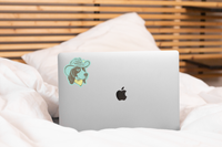 Yarnival Easy There Cowboy vinyl sticker applied to laptop or personal item showing durability and style.