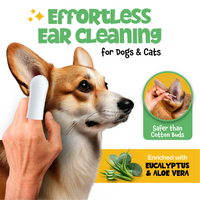 Roofus Dog Ear Wipes package showing 100-count label and finger-shaped wipe design details.