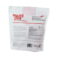 Close-up detail of MuttGut Raw Bones 3-Pack showing texture and size of natural 3.5-inch dog bones.
