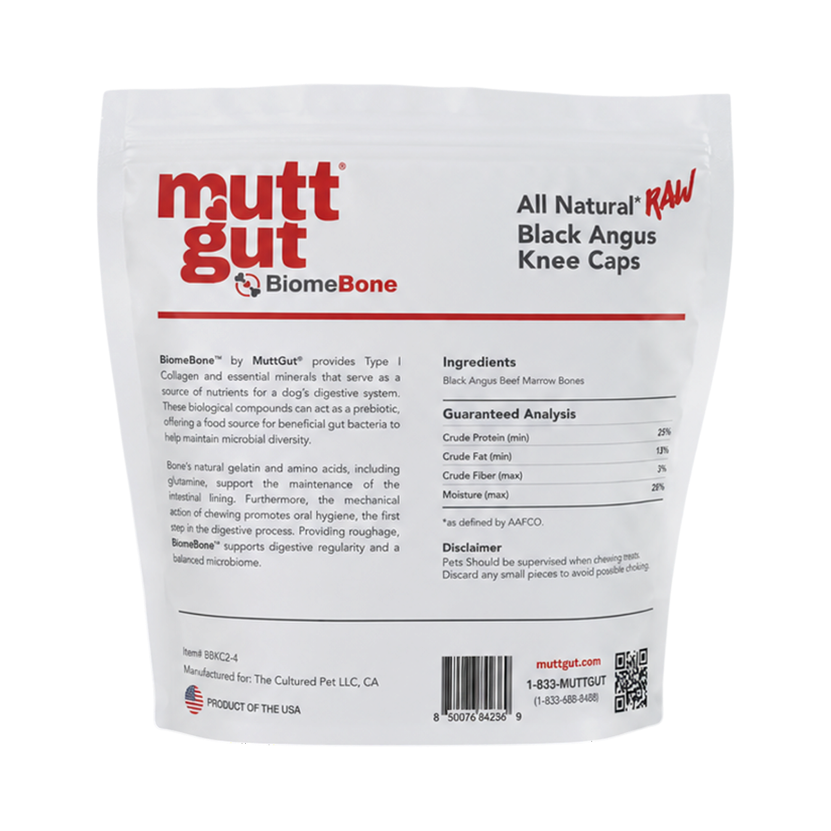 Mutt Gut raw knee cap bones shown up close, revealing natural texture and meaty detail.