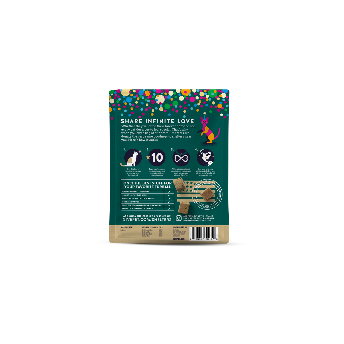GivePet Birthday Purr-resnt cat treats bag shown from a side or detail angle.