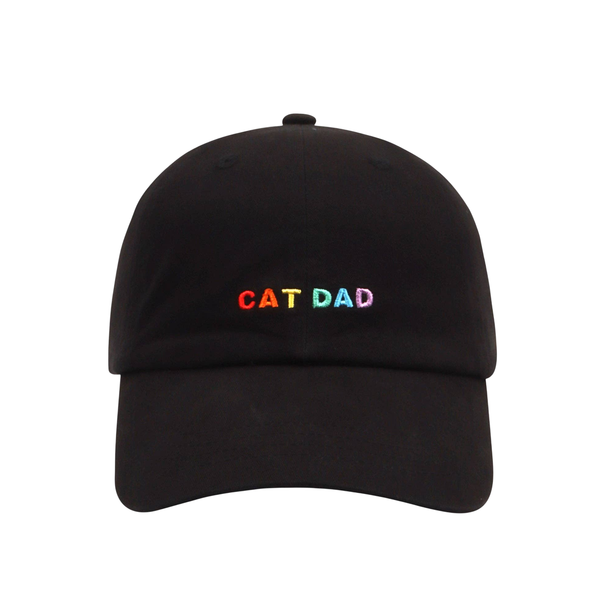 Hatphile Cat Dad hat displayed as the primary product shot showing the embroidered text design.
