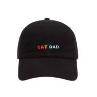 Hatphile Cat Dad hat displayed as the primary product shot showing the embroidered text design.