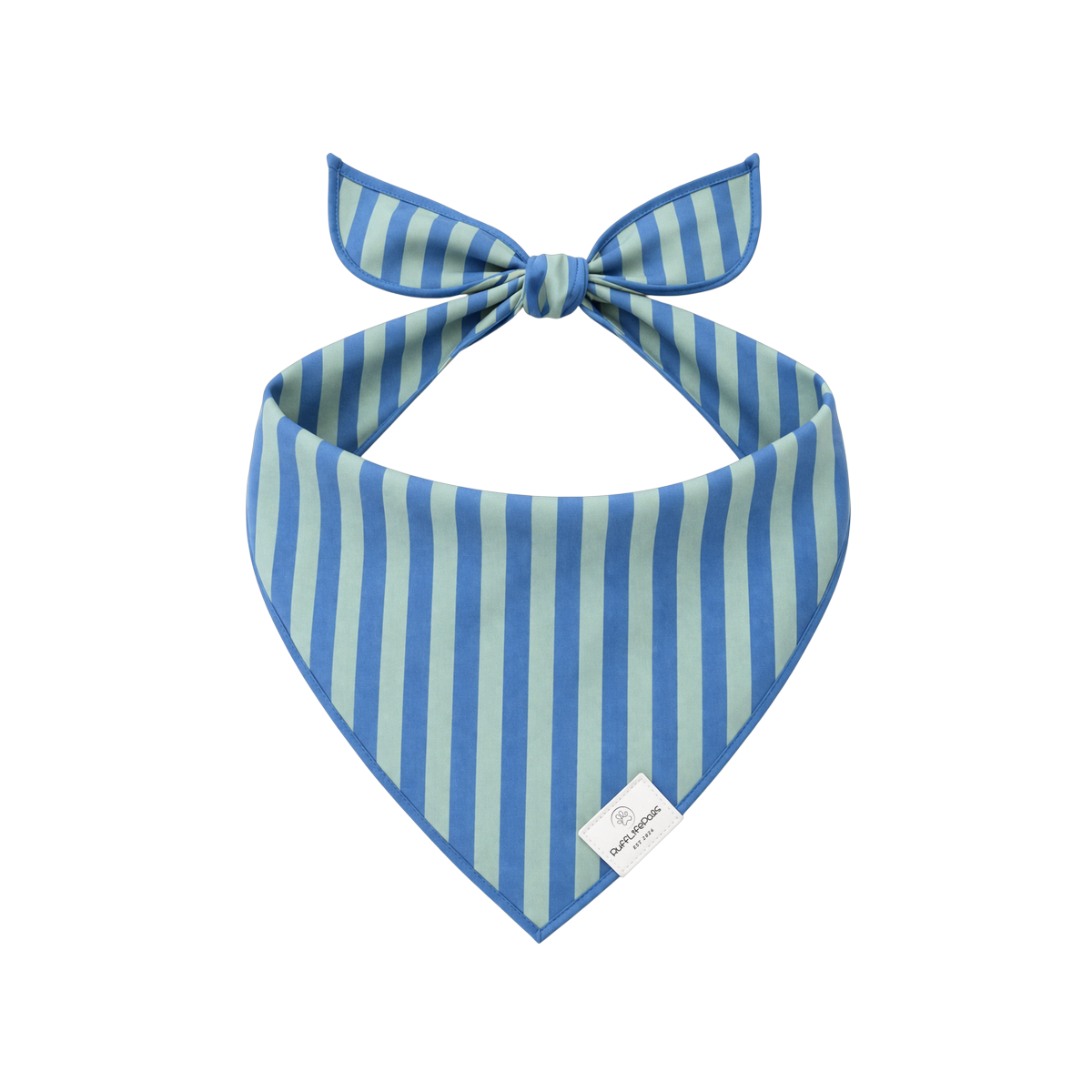 Rufflifepals Blue Stripe dog bandana displayed flat, showing bold navy and white horizontal stripes.