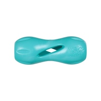 West Paw Qwizl dog treat toy in teal, shown as a standalone product on a clean background.