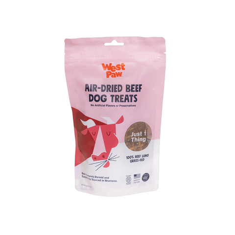 West Paw Beef Lung dog treat displayed in its branded packaging against a clean background.