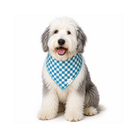 Close-up detail of the rufflifepals Teal Check dog bandana showing its woven plaid fabric texture.