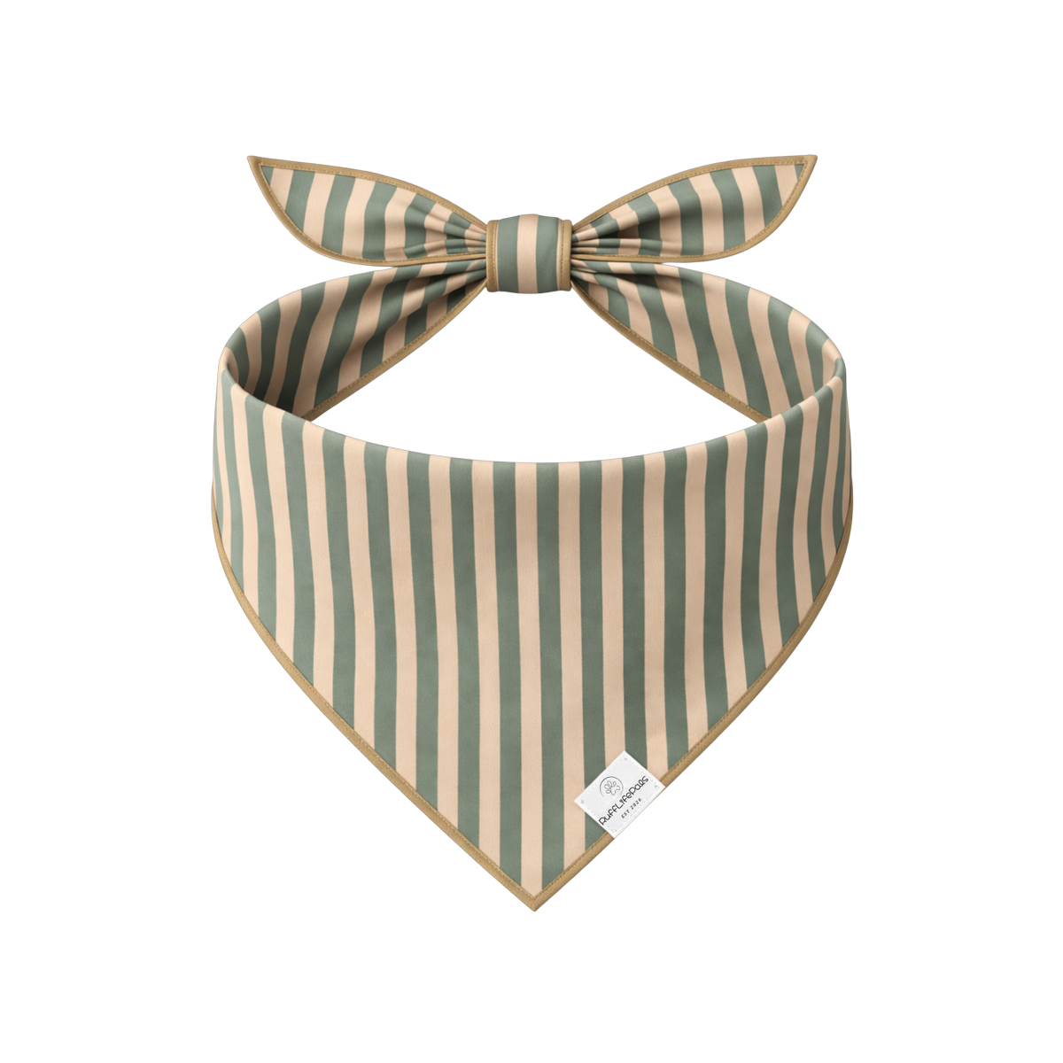 Rufflifepals Cabana Stripe dog bandana featuring bold colorful stripes on a flat lay product display.