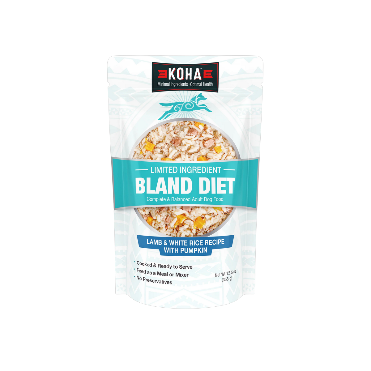 Koha Bland Recipe Lamb wet dog food in a 12.5oz can, primary product shot.