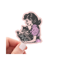 Yarnival Men are Better in Books vinyl sticker featuring bold illustrated text design on white background.