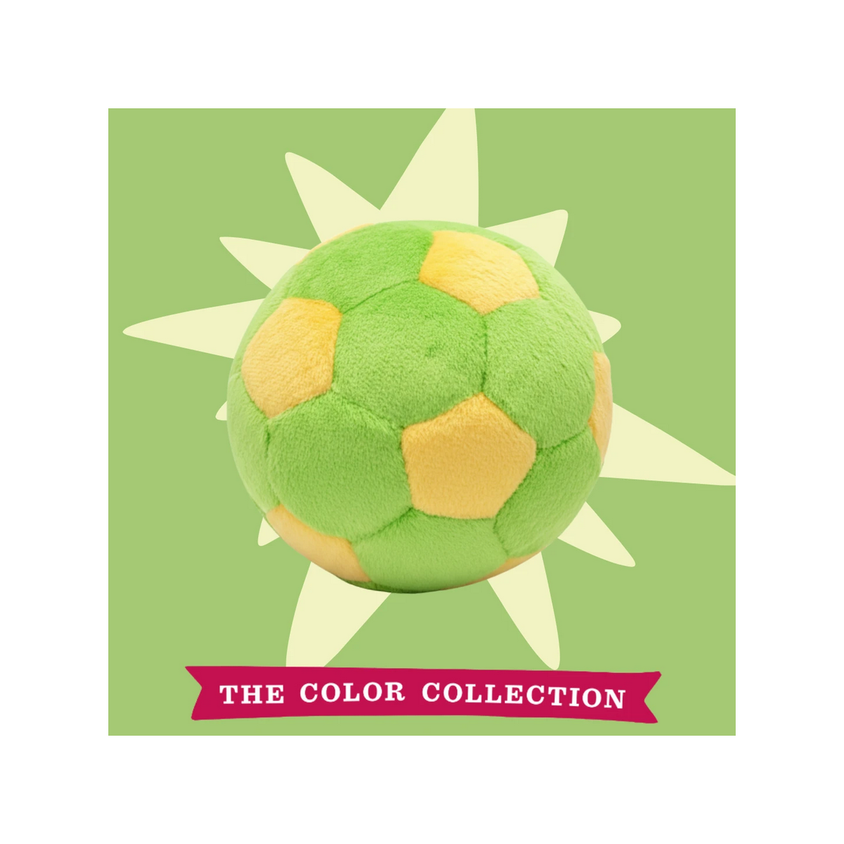 Close-up detail of the Fluff & Tuff Limeade Soccer Ball dog toy showing its durable stitching and bright green design.