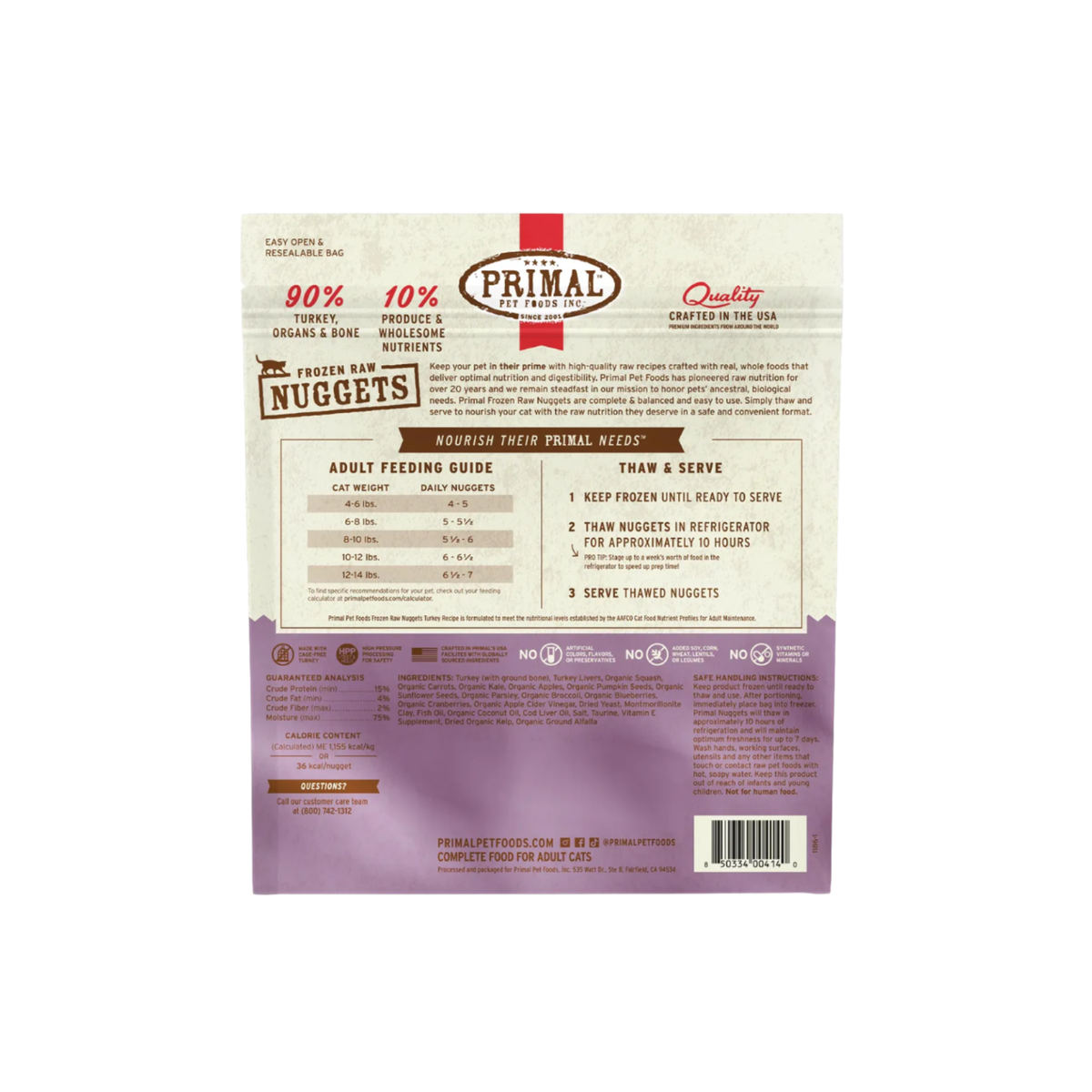 Primal | Feline Frozen Raw | Turkey 3lb