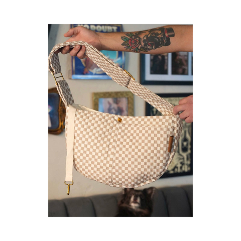 Pet Sling | Tan & White Check